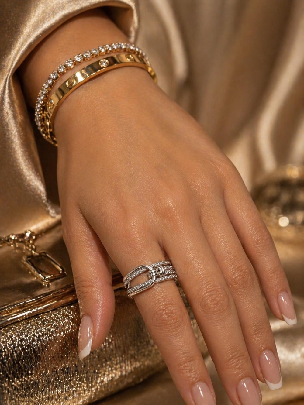 Silver Pave Knot Open Band Ring - Picture 3 of 6
